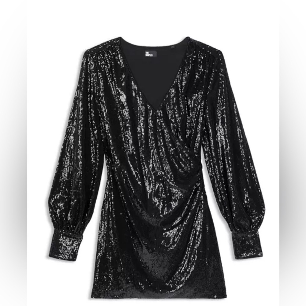 NWT The Kooples Black Sequin Draped Mini Dress
